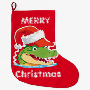 Cute alligator crocodile Christmas Safari Santa  Large Christmas Stocking