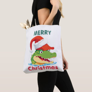 Cute alligator crocodile Christmas Safari Santa  Tote Bag