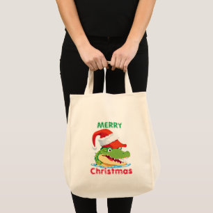 Cute alligator crocodile Christmas Safari Santa  Tote Bag