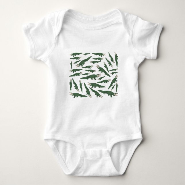Cute Alligator Crocodile Pattern Baby Bodysuit (Front)