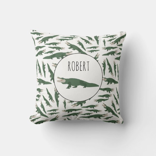 Cute Alligator Crocodile Pattern Custom Name Cushion (Front)