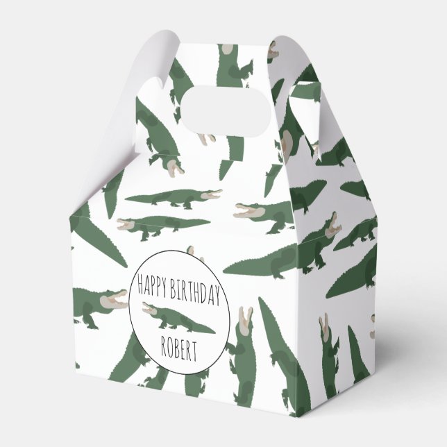 Cute Alligator Crocodile Pattern Custom Name Favour Box (Front Side)