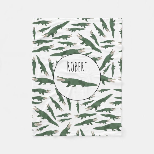 Cute Alligator Crocodile Pattern Custom Name Fleece Blanket (Front)