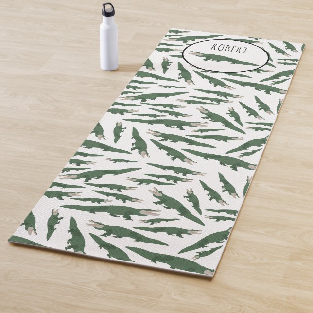 Cute Alligator Crocodile Pattern Custom Name Yoga Mat (In Situ)