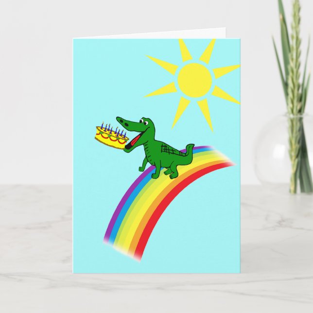 Cute Alligator Eats Cake Birthday Greeting Card (Front)