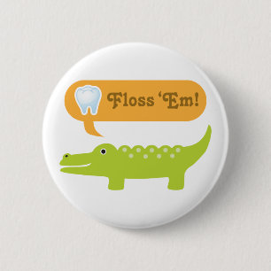 Cute Alligator Floss Dental Hygiene 6 Cm Round Badge