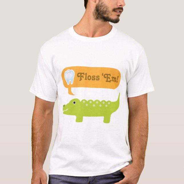 Cute Alligator Floss Dental Hygiene T-Shirt (Front)