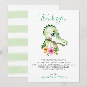 Cute Alligator Hibiscus Baby Shower Thank You Card