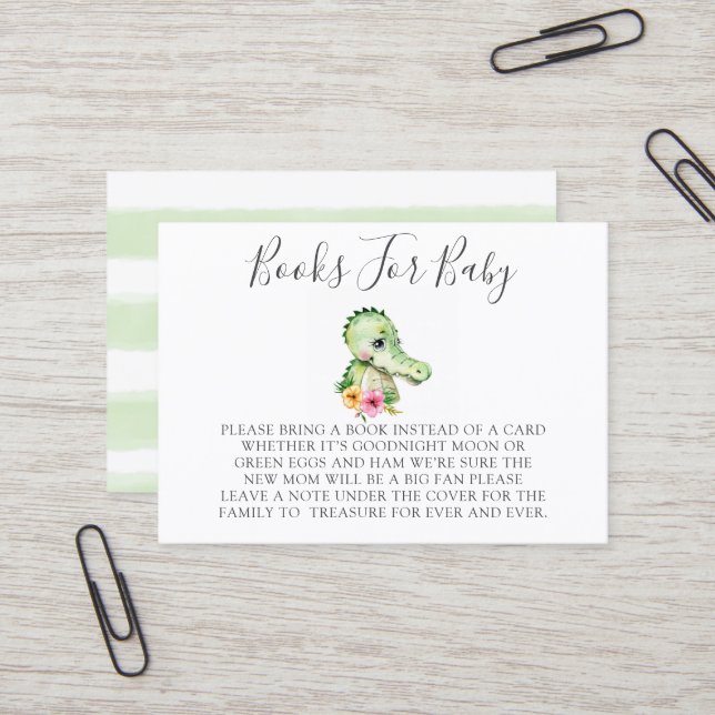 Cute Alligator Hibiscus Books For Baby Enclosure  Business Card (Front/Back In Situ)