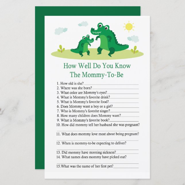 Cute Alligator How well do you know baby shower (Front/Back)