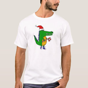 Cute Alligator in Santa Hat Christmas Cartoon T-Shirt