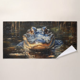 Cute Alligator in the Florida Everglades Painting Bath Towel
