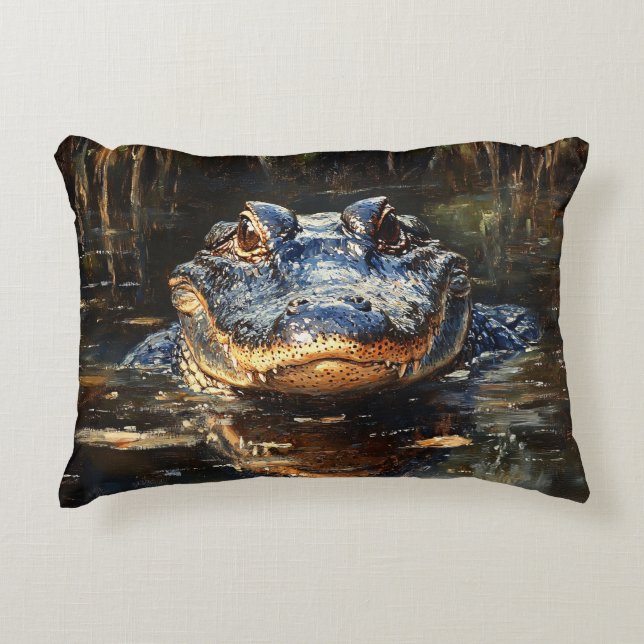 Cute Alligator in the Florida Everglades Painting Decorative Cushion (Front)