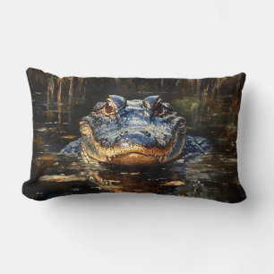 Cute Alligator in the Florida Everglades Painting Lumbar Cushion
