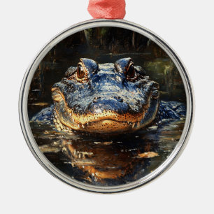 Cute Alligator in the Florida Everglades Painting Metal Ornament