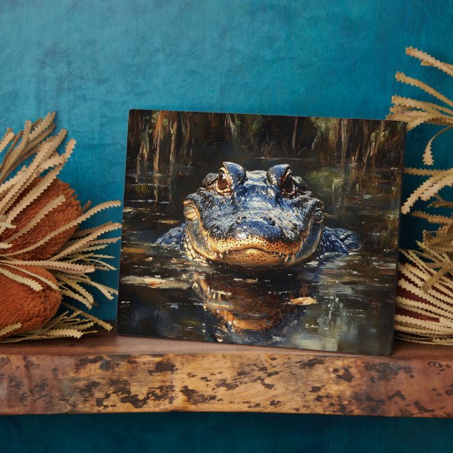 Cute Alligator in the Florida Everglades Painting Plaque (Side)