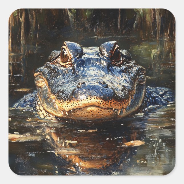 Cute Alligator in the Florida Everglades Painting Square Sticker (Front)