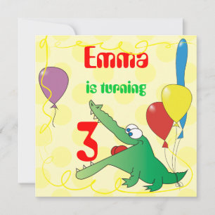 Cute Alligator Kids Birthday Party Invitations