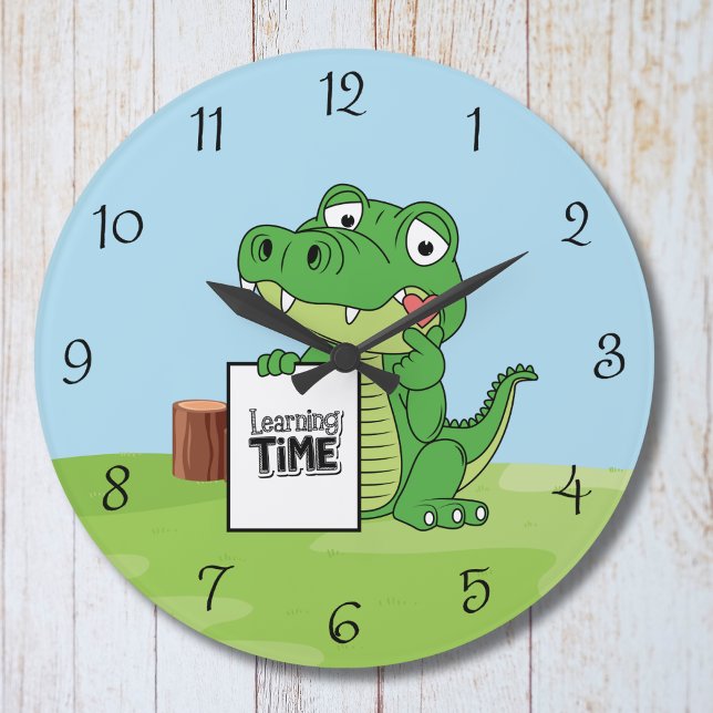 Cute Alligator "Learning Time" with Heart kids Large Clock (Creator Uploaded)
