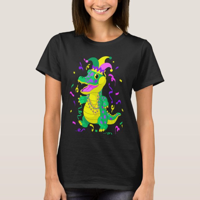 Cute Alligator Mardi Gras   Mardi Gras Alligator T-Shirt (Front)