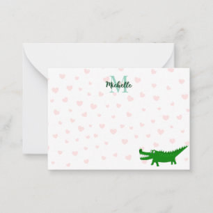 Cute Alligator Red Hearts Lined Personalised Card