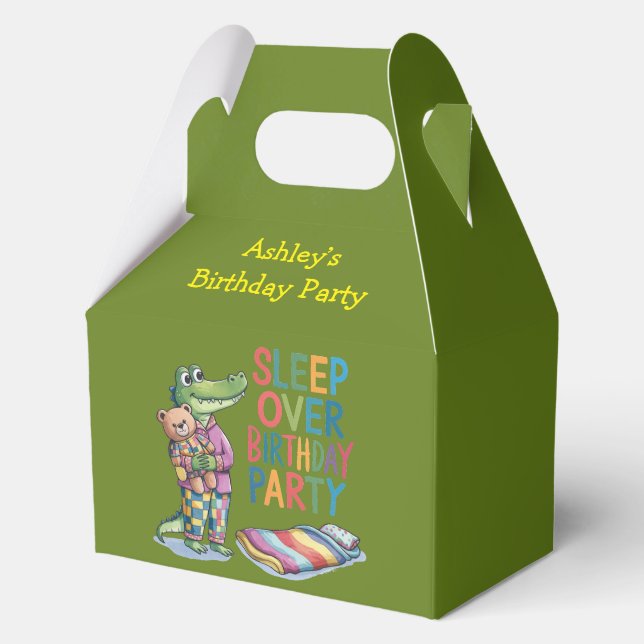 Cute Alligator Sleep Over Birthday Party Favour Box (Front)