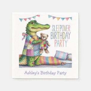 Cute Alligator Sleep Over Birthday Party Napkin