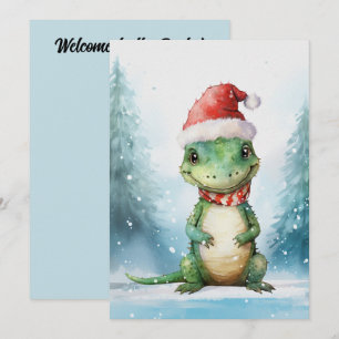 Cute Alligator Winter Christmas Watercolor Invitation