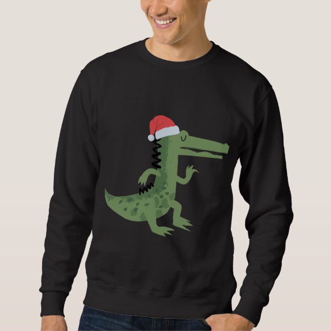Cute Alligator With Santa Hat Funny Christmas Sweatshirt (Front)