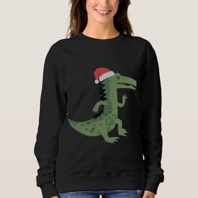 Cute Alligator With Santa Hat Funny Christmas Sweatshirt (Front)