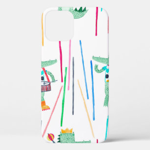 Cute alligators with musical instruments. Watercol iPhone 12 Case