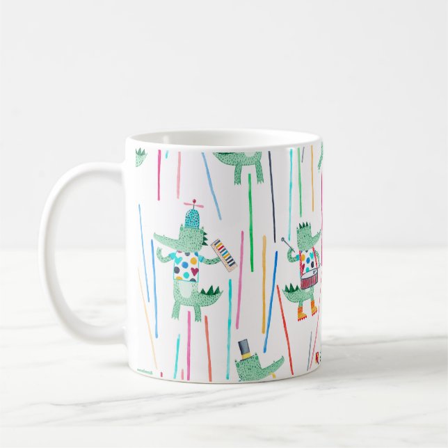 Cute alligators with musical instruments. Watercol Coffee Mug (Left)