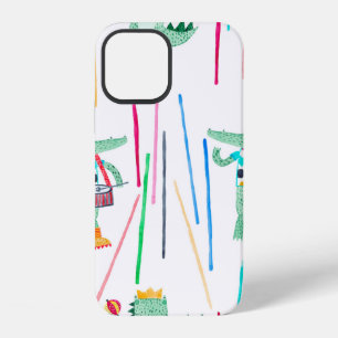 Cute alligators with musical instruments. Watercol iPhone 12 Case