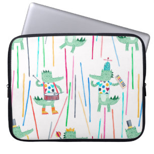 Cute alligators with musical instruments. Watercol Laptop Sleeve