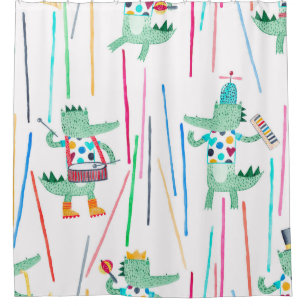 Cute alligators with musical instruments. Watercol Shower Curtain