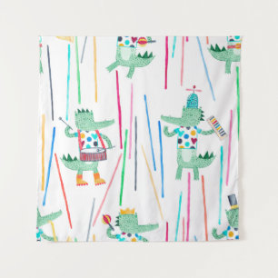 Cute alligators with musical instruments. Watercol Tapestry