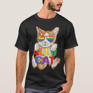 Cute Ally Cat LGBT Gay Rainbow Pride Flag Kitten S T-Shirt