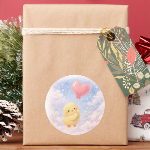 Cute Alma Chick with Heart Balloon Classic Round Sticker