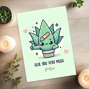 Cute "Aloe You Vera Much" Get Well Soon Funny Pun Card