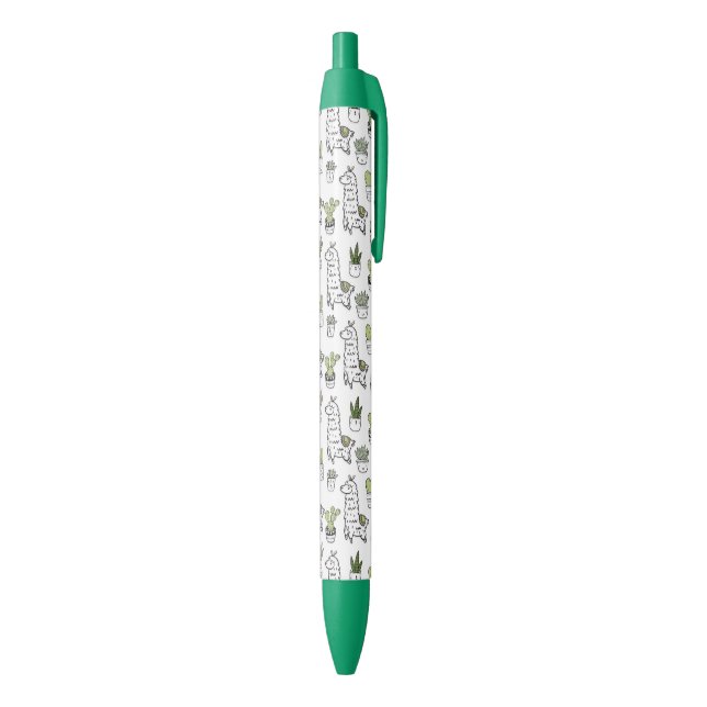 Cute Alpaca & Cactus Pattern Black Ink Pen (Bottom (Vertical))