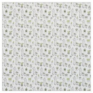 Cute Alpaca & Cactus Pattern Fabric