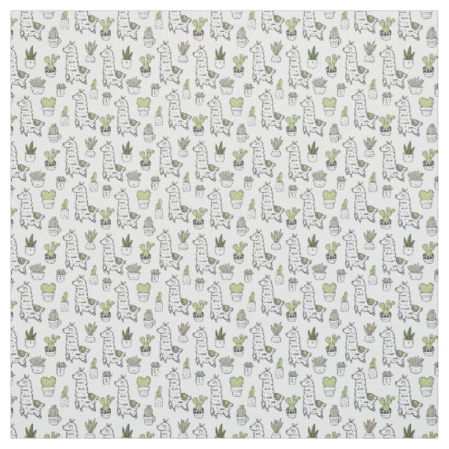 Cute Alpaca & Cactus Pattern Fabric (Swatch)