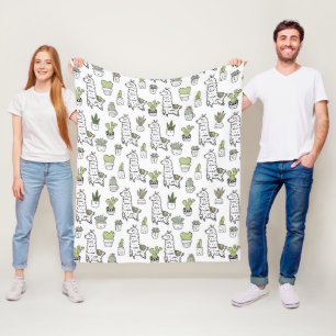 Cute Alpaca & Cactus Pattern Fleece Blanket