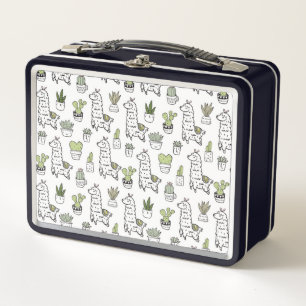 Cute Alpaca & Cactus Pattern Metal Lunch Box