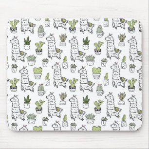 Cute Alpaca & Cactus Pattern Mouse Pad