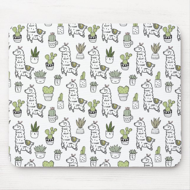 Cute Alpaca & Cactus Pattern Mouse Pad (Front)