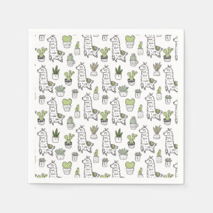 Cute Alpaca & Cactus Pattern Napkin