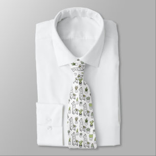 Cute Alpaca & Cactus Pattern Tie