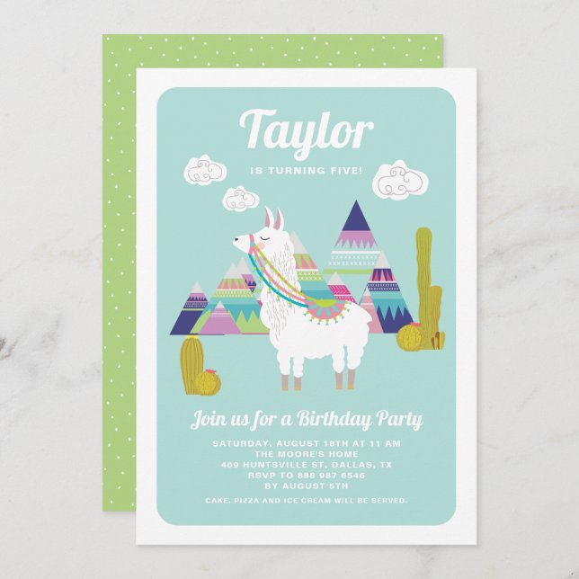 Cute Alpaca Colourful Kids Birthday Invitation (Front/Back)