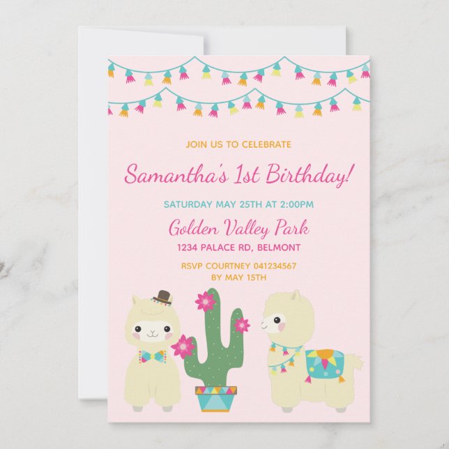 Cute Alpaca Customisable Party Invitation (Front)